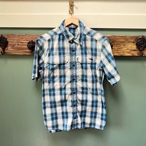 Sitka Gear Mens Blue Plaid Short Sleeve Technical Button Up Shirt 80032 Size M